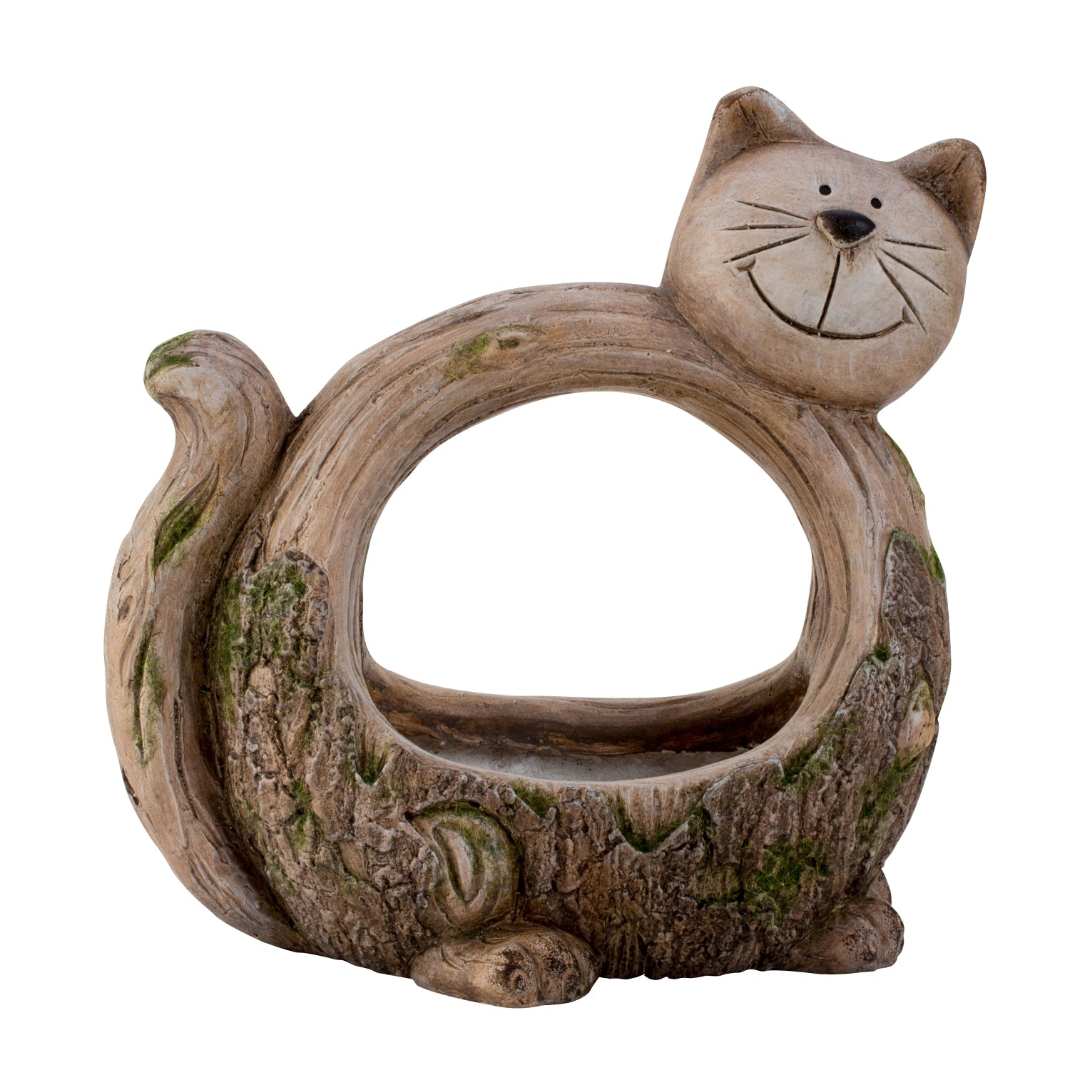 Deko Pflanzgefäß Katze Baumrindenoptik Grau 33x31 cm