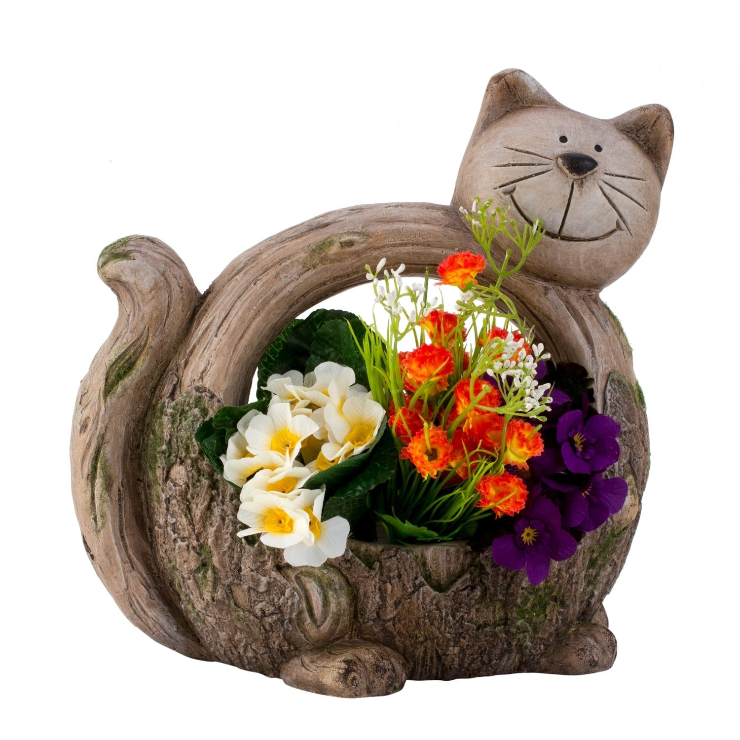 Deko Pflanzgefäß Katze Baumrindenoptik Grau 33x31 cm