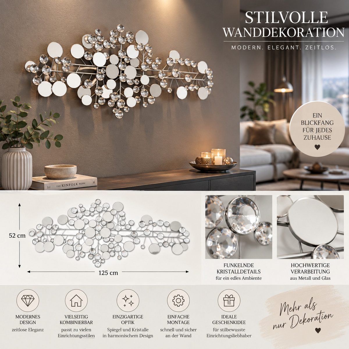 Wall art Silvaris Circle silver abstract handmade