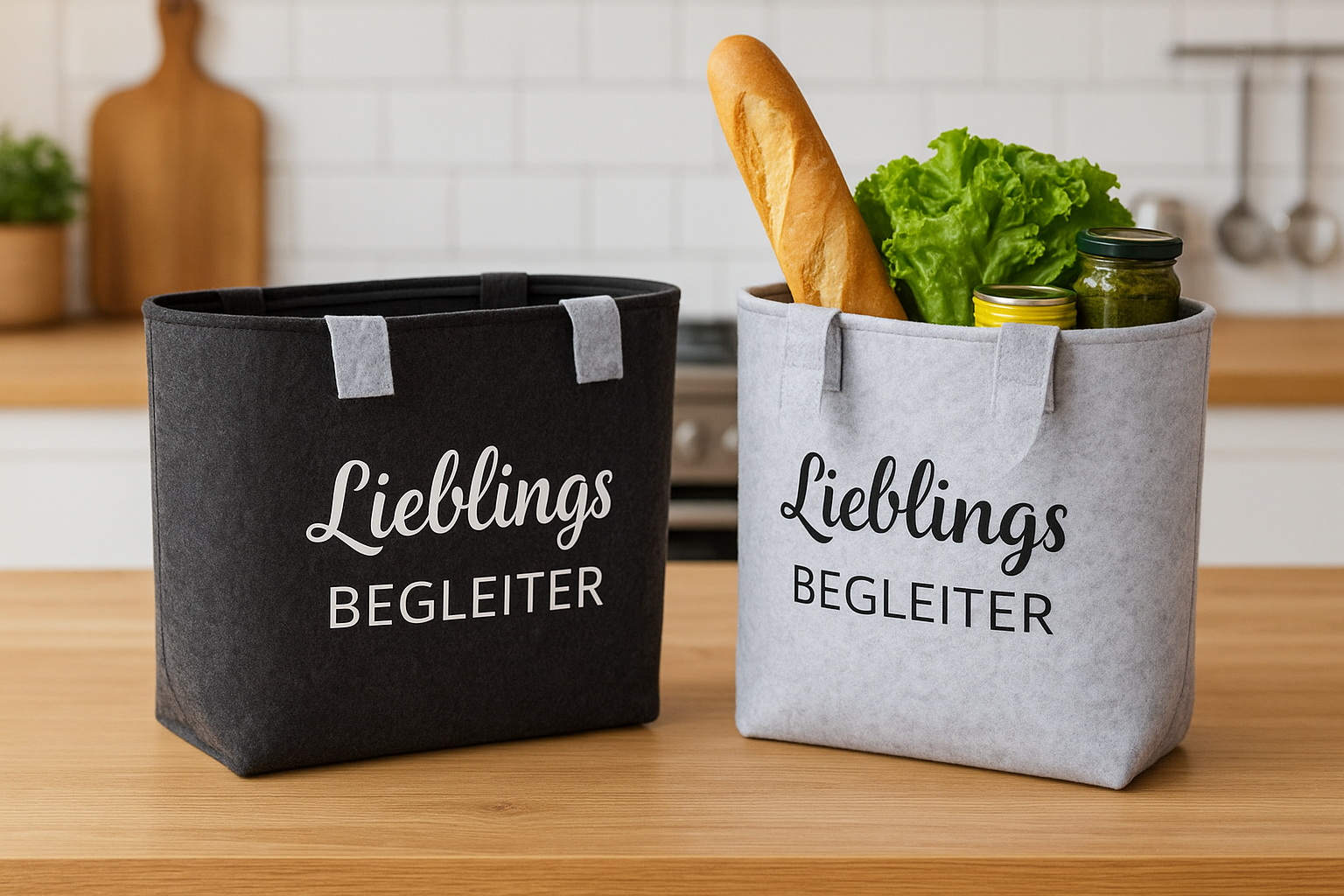 Filz Taschen 2er Set mit Innentasche – Lieblings-Begleiter in Schwarz & Grau