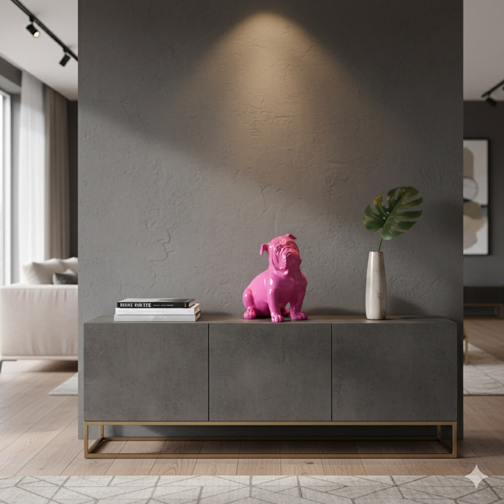 Bully Figur Pink Glanzoptik 32cm Handbemalt Deko Hund