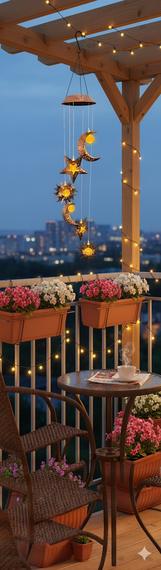 Solarbetriebenes Windspiel mit Sonne, Mond und Sternen - LED-beleuchtet, 84cm