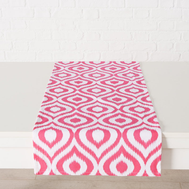 Tischläufer Elena in Pink und Weiß – Moderne Baumwoll-Tischdeko mit geometrischem Muster