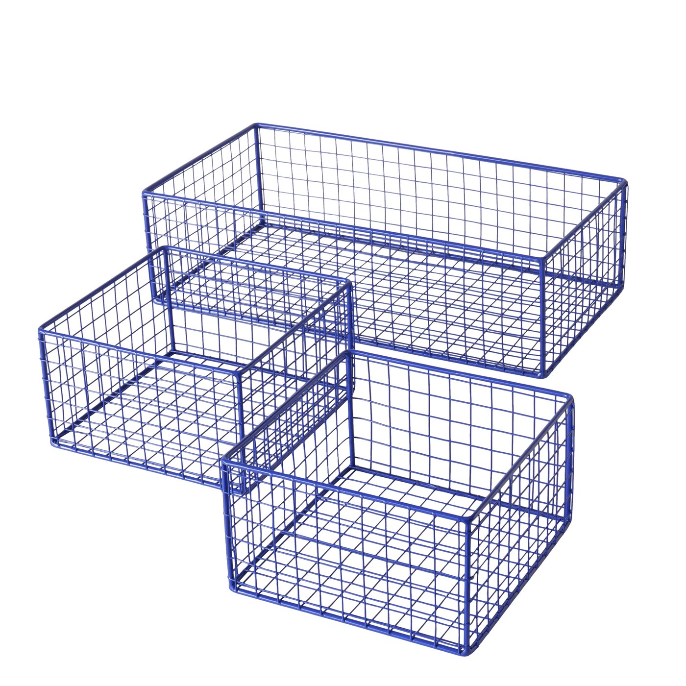 Aufbewahrungskorb Set Gitteroptik Blau Eisen 3er Set Bamba