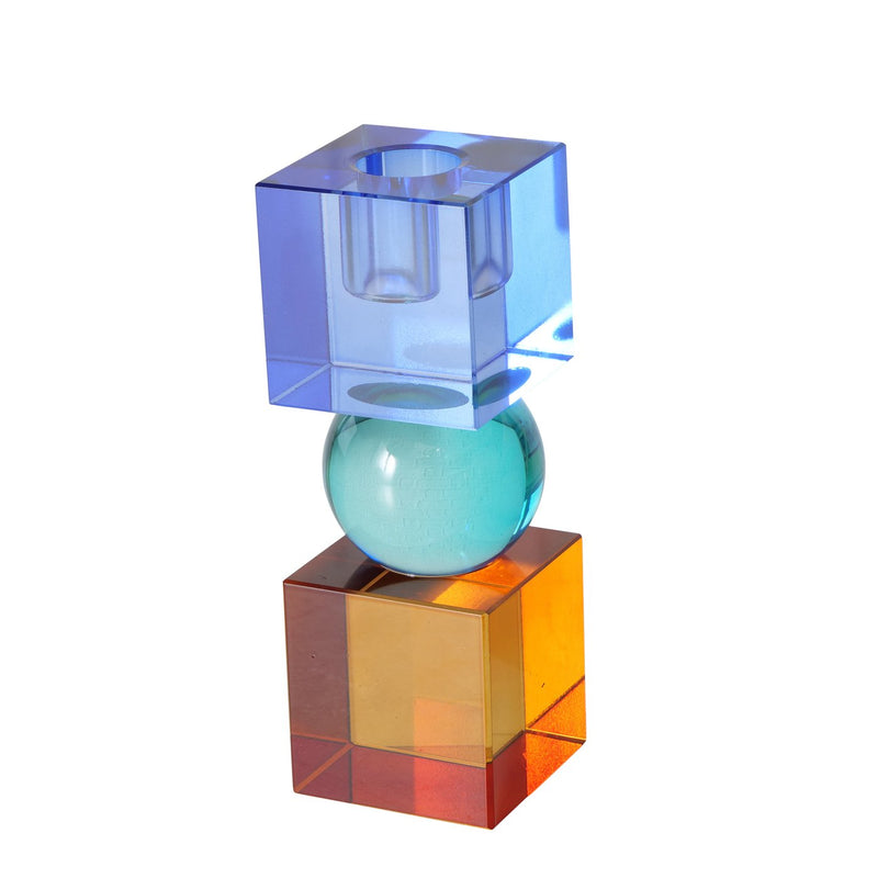 Moderner 2-teiliger Kerzenleuchter Cylos aus Kristallglas mit Farbakzenten