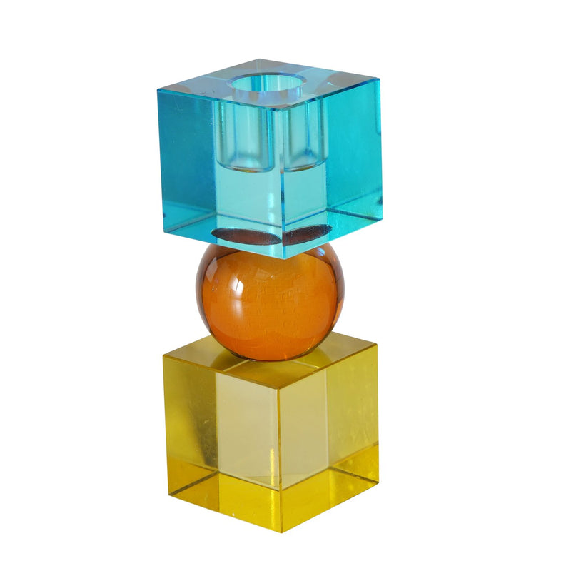 Moderner 2-teiliger Kerzenleuchter Cylos aus Kristallglas mit Farbakzenten