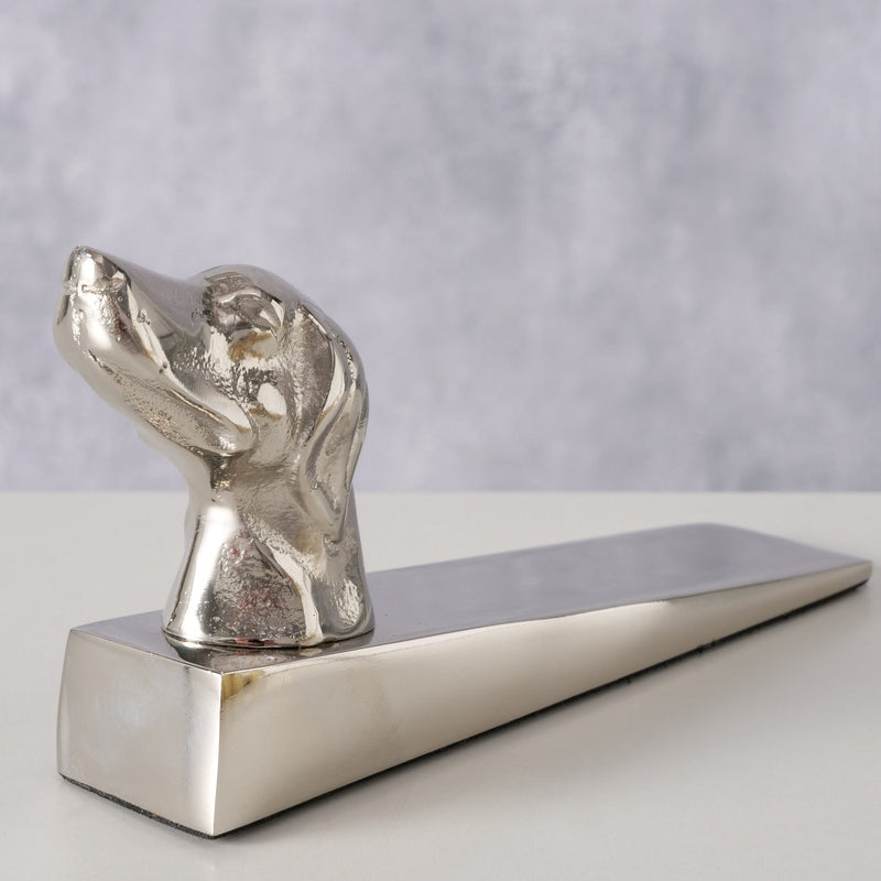 Türstopper Hund – Stilvoller und Handgefertigter Türhalter in Glänzendem Silber