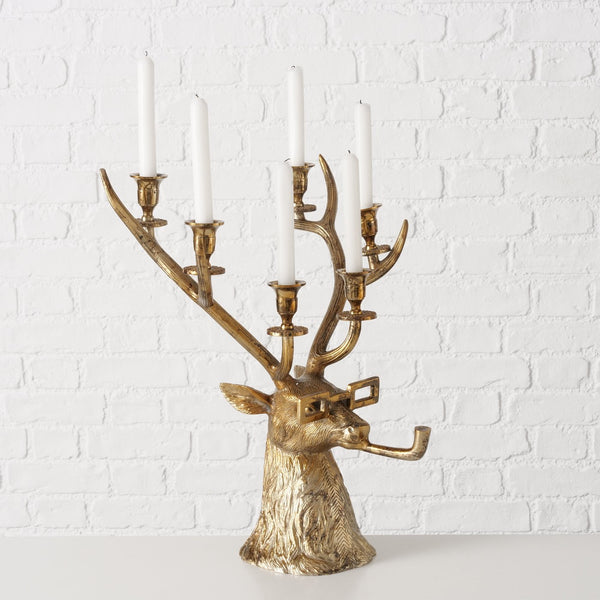 Kerzenleuchter Hirsch Fin – Antikes Silber Finish, Handgefertigtes Metall Design für 6 Kerzen