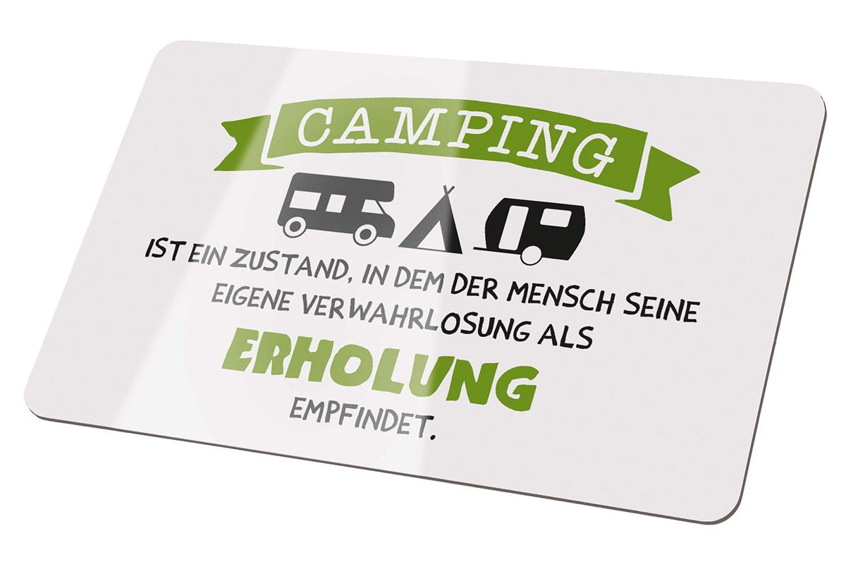 Camping Brettchen aus Resopal mit Motiv und Spruch - Grün/Weiß