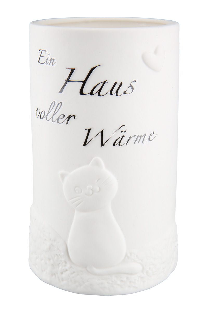 Kleine LED Tischleuchte aus Porzellan mit Katzenmotiv – Ein Haus voller Wärme