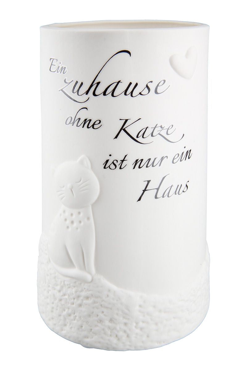 2-teiliges LED Tischleuchten-Set aus Porzellan mit Katzenmotiv und Spruch