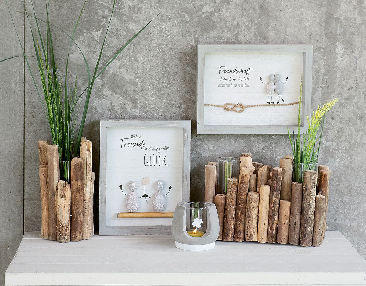 Set aus 2 Steinbildern Wahre Freunde & Freundschaft mit Spruch, 3D-Optik, grauer Rahmen)