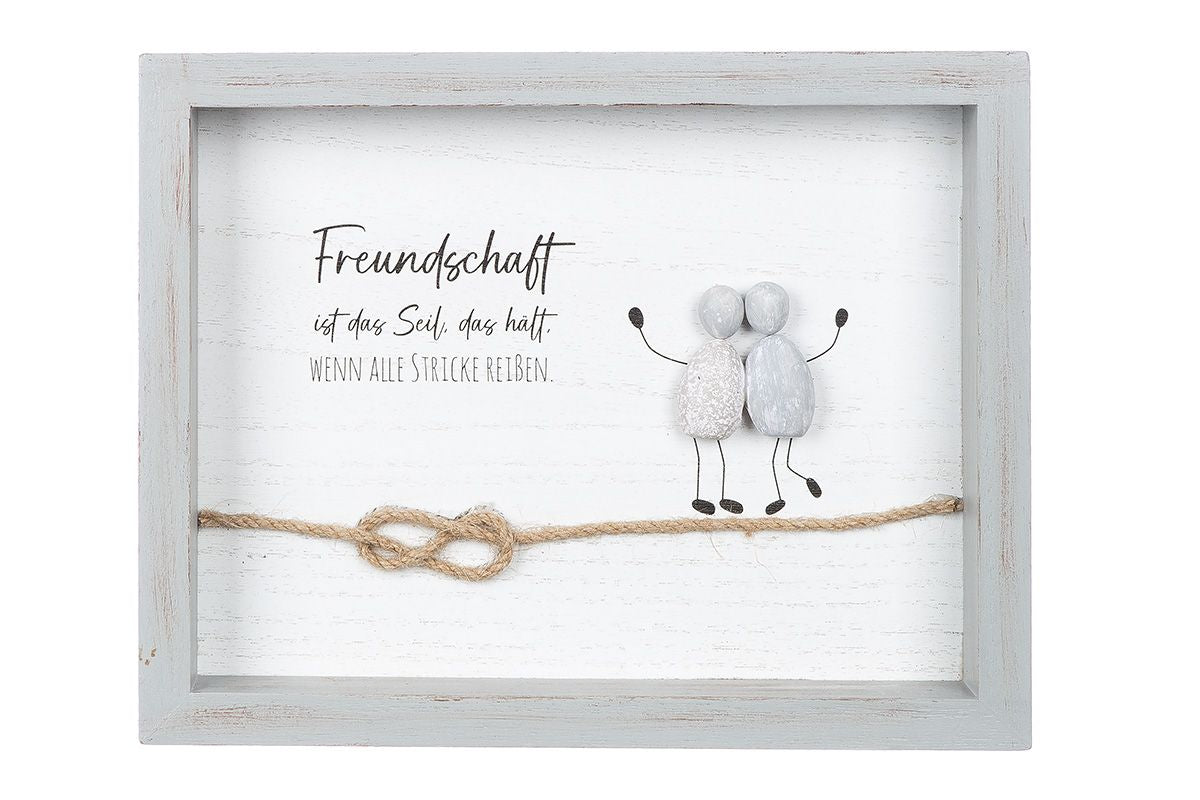 Set aus 2 Steinbildern Wahre Freunde & Freundschaft mit Spruch, 3D-Optik, grauer Rahmen)