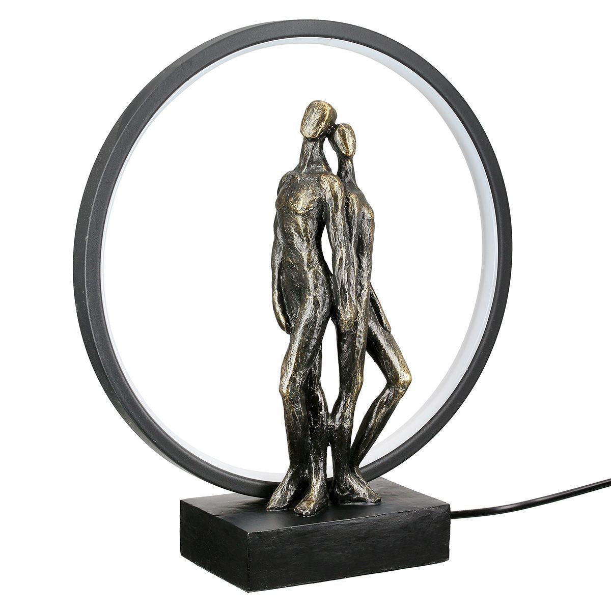 LED Tischleuchte Herzenslicht Paarmotiv Kunstharz Bronze