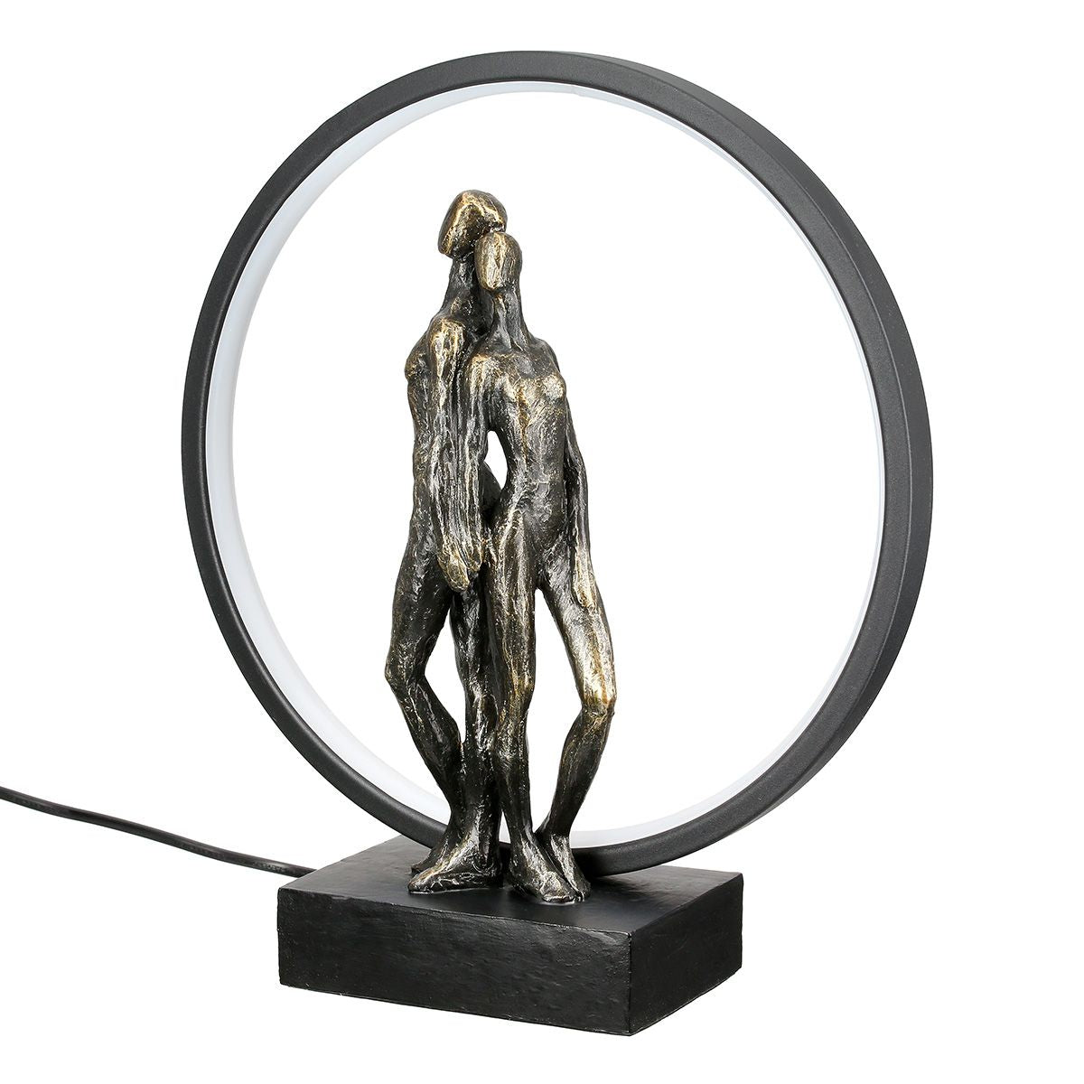 LED Tischleuchte Herzenslicht Paarmotiv Kunstharz Bronze