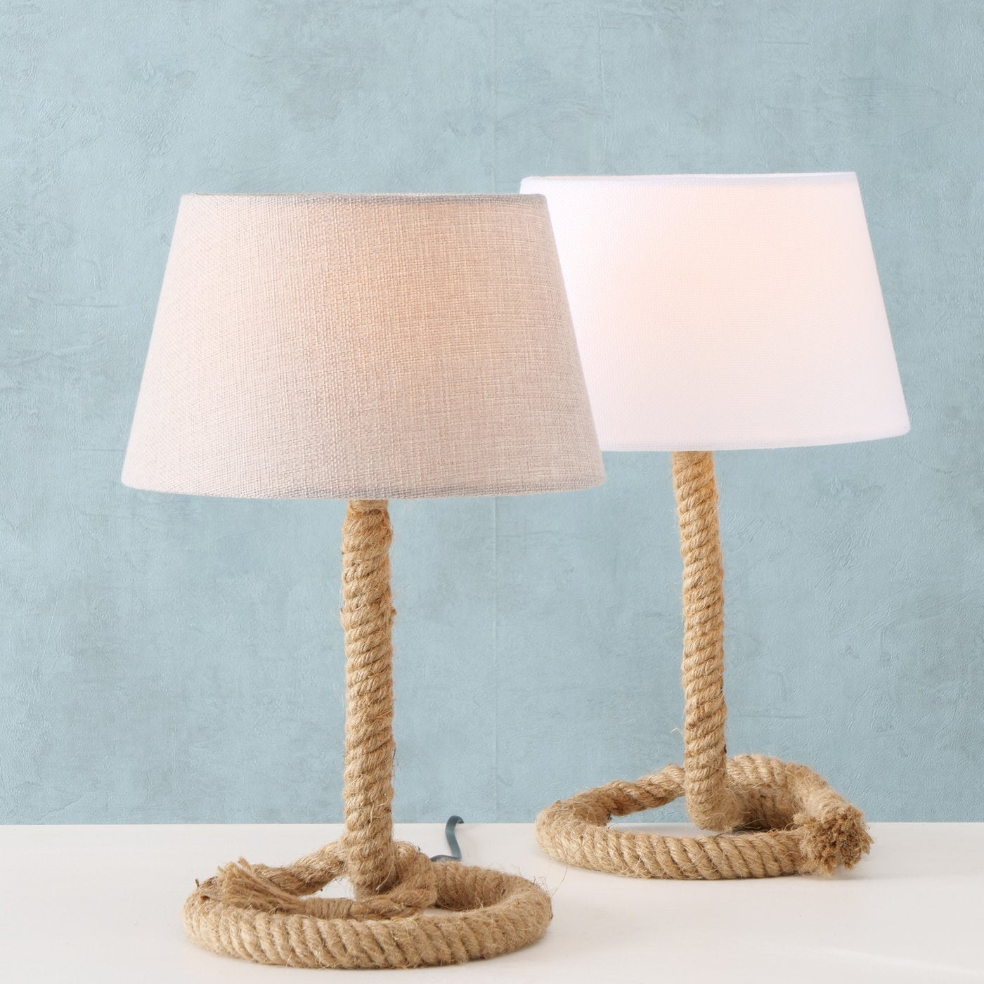 Maritimer Tischleuchte Rope Design mit Textilschirm 2er Set