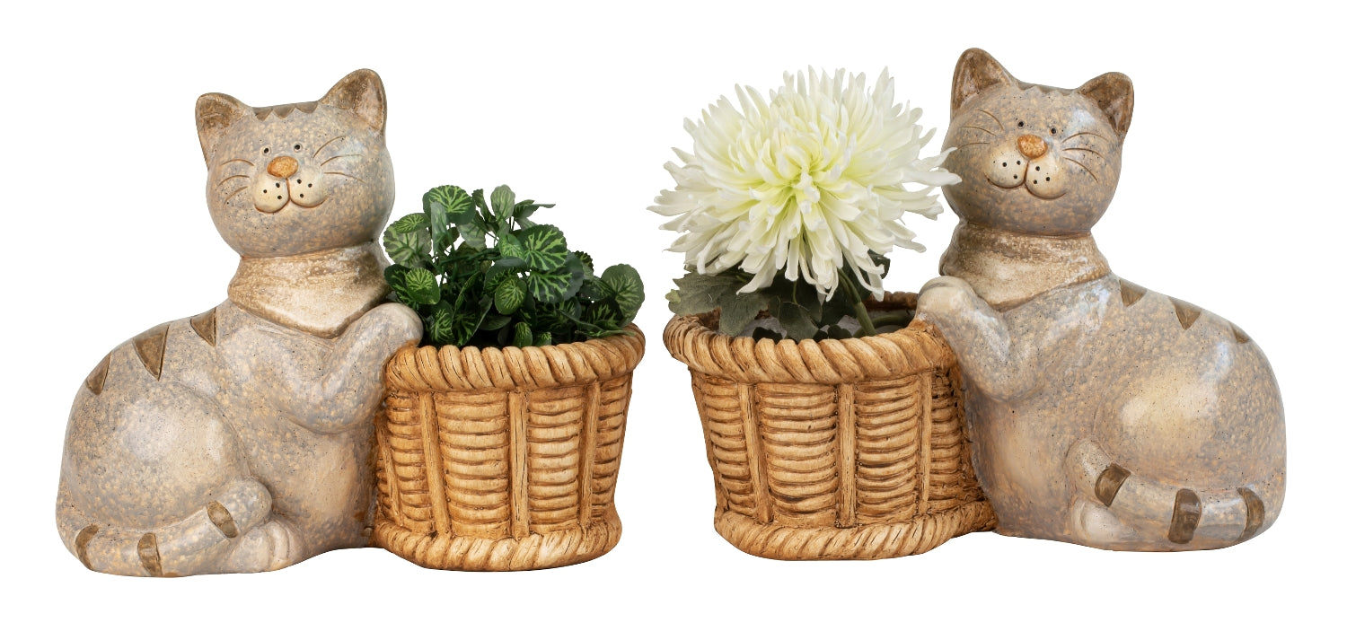 Katzen Pflanzgefäße im 2er Set Verspielte Tierfiguren mit Blumentopf