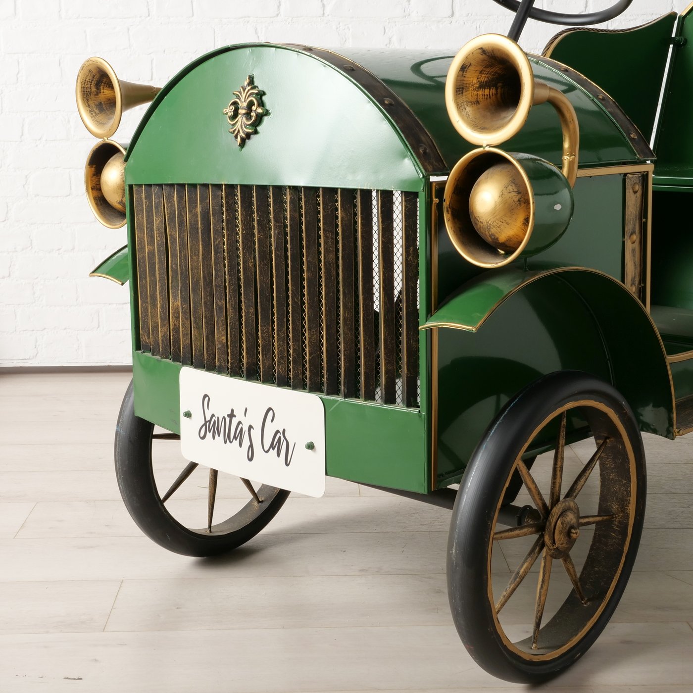 Weihnachts-Dekoaufsteller Santa’s Classic Car im 2er-Set – Nostalgischer Oldtimer aus Metall