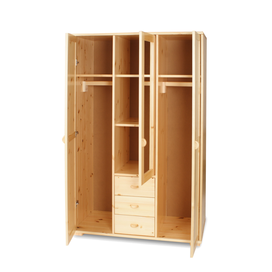 Vanessa Kleiderschrank Spiegelschrank | 3-Türig mit Kleiderstangen Schubladen und Regalfächer