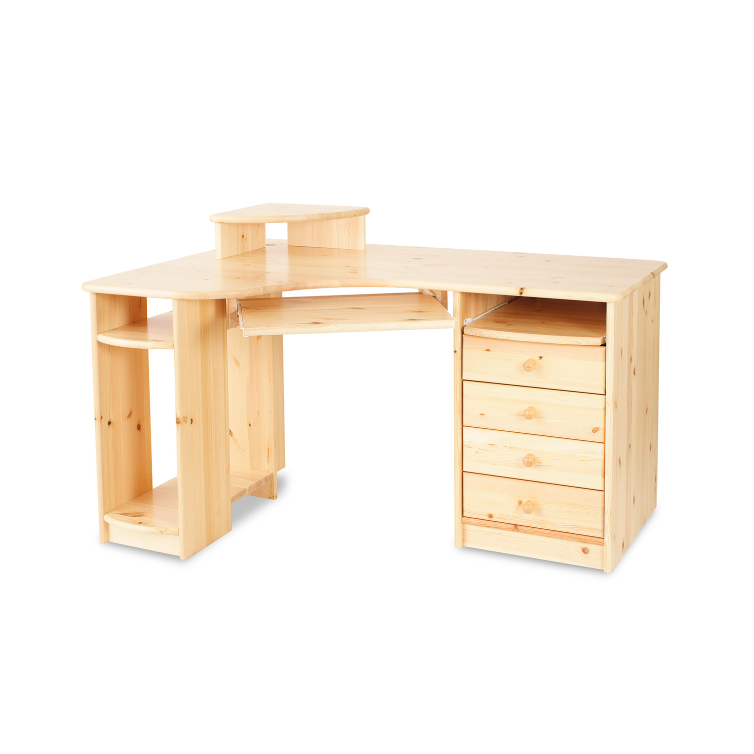 Vanessa Eck-Schreibtisch L | Tastaturauszug | PC-Halterung | 100% Bio Kiefer Massivholz