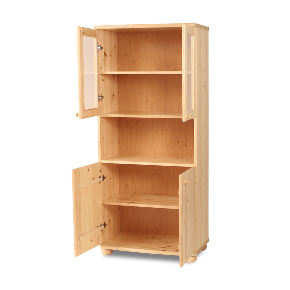 Claudia Buffetschrank Vitrine | 4-Türig | 100% Bio Kiefer Massivholz