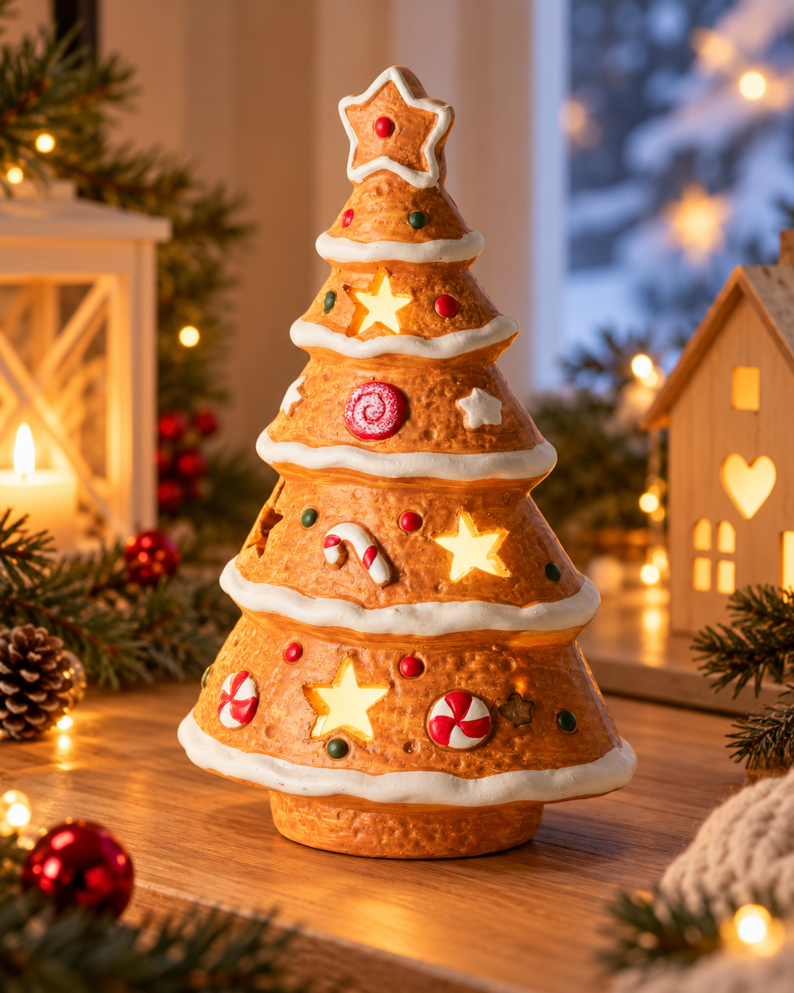 LED Lebkuchenbaum Ginger Deko Terrakotta Braun Weihnachtsbaumform