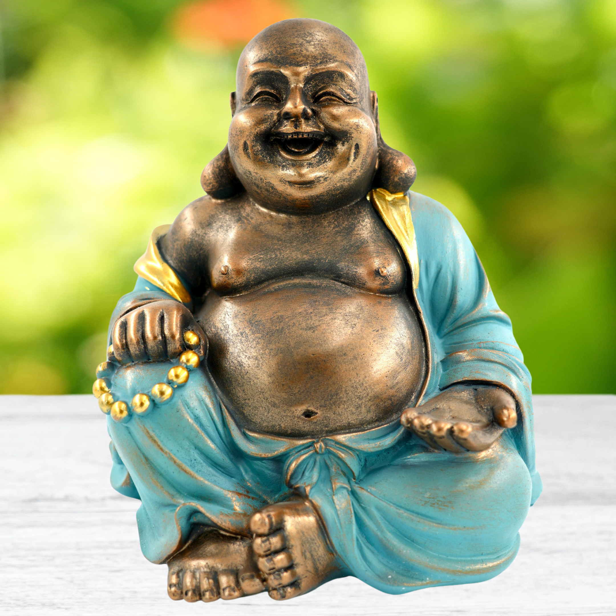 Lachender Buddha, Mintgrün, 23cm – Glückssymbol