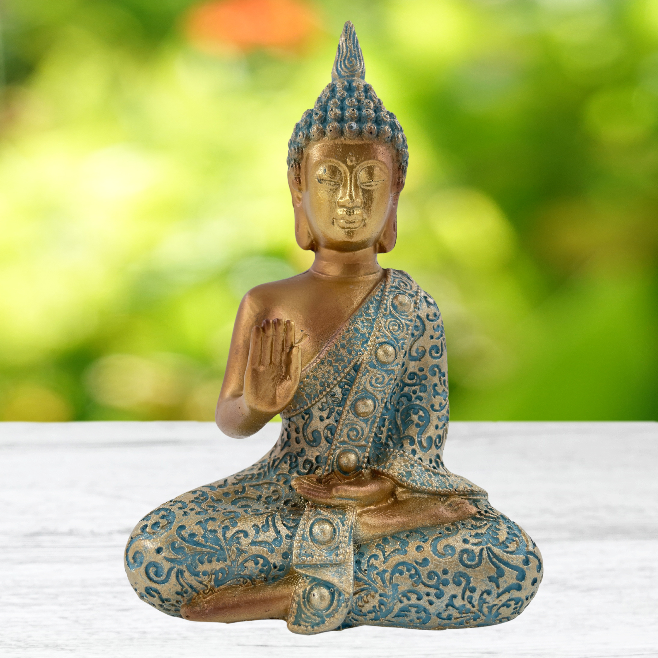 Buddha Skulptur Zenharmony Gold Tuerkis Polyresin 14cm
