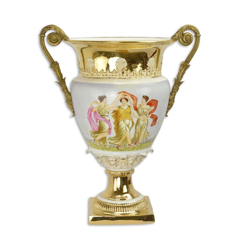 Amphoren Vase Porzellan Bronze Montiert mit Antikmotiv Höhe 56cm