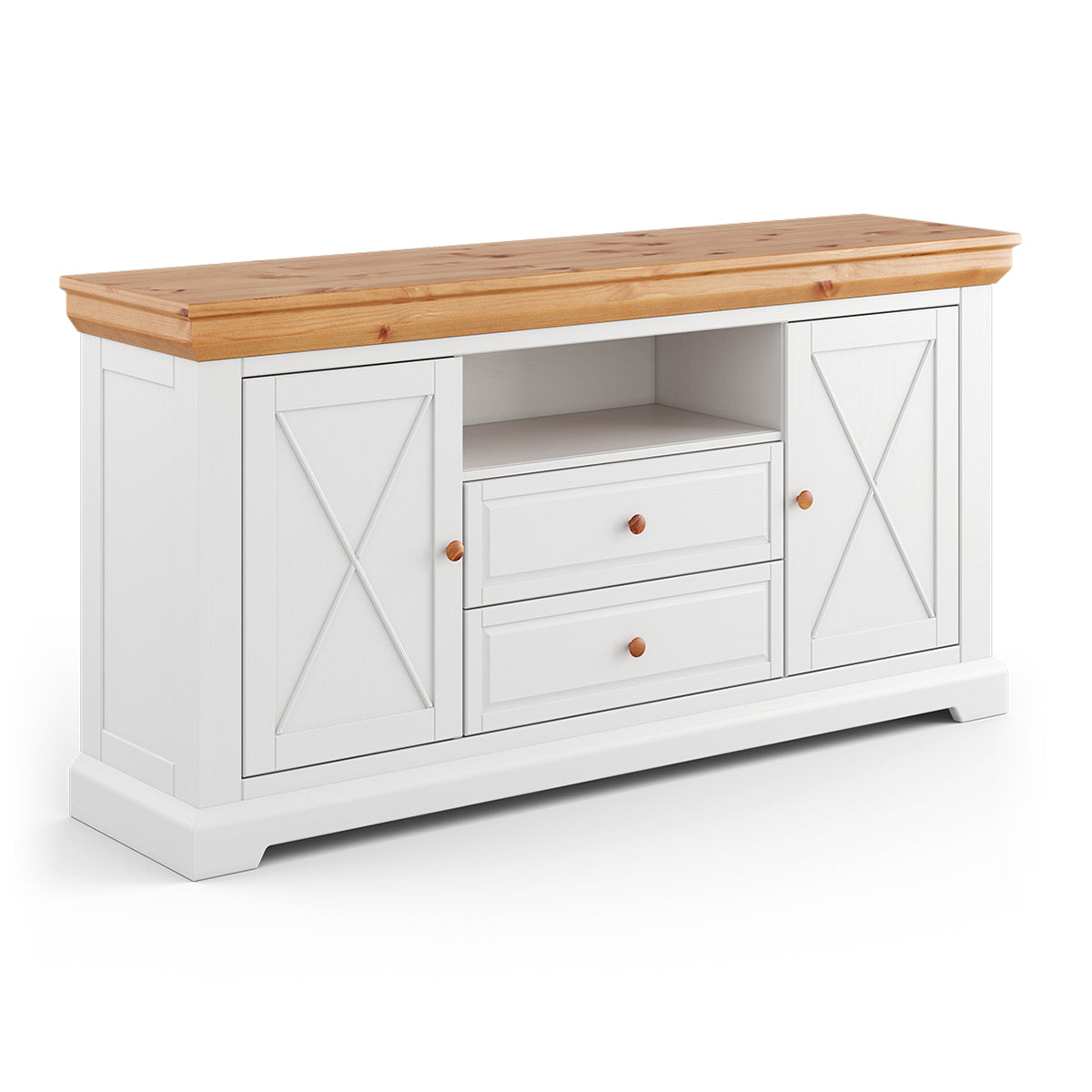 Milano Elite Massivholz Kiefer Lowboard Kommode 2.2 | Farbe Weiß/Kiefer