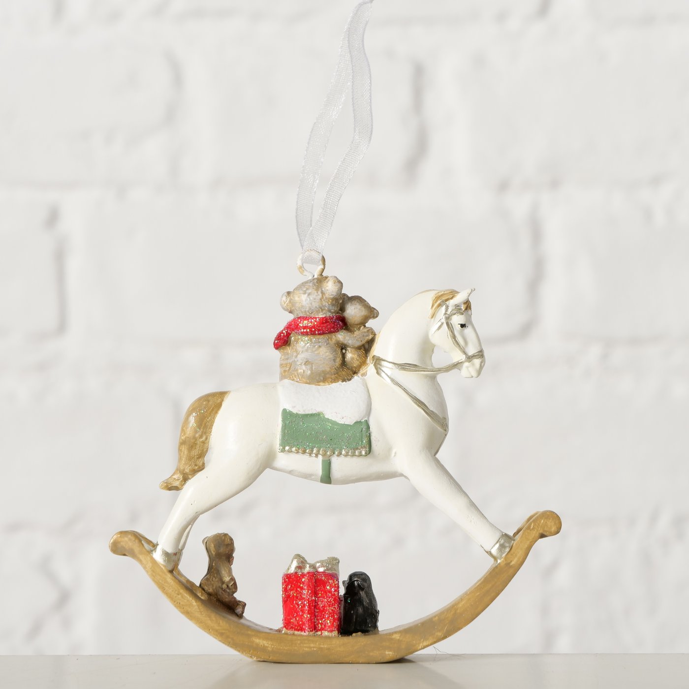 Weihnachtsanhänger Teddypferdchen 2er Set Schaukelpferd mit Bären