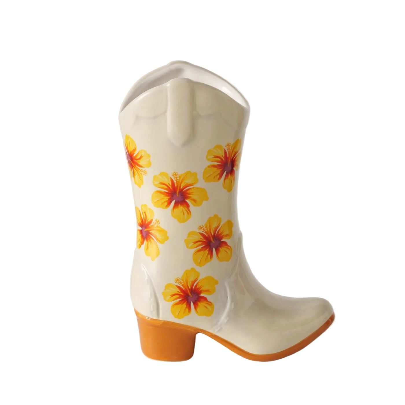 Keramikvasen Set BloomBoots 2er Hibiskus Motiv Cremeweiß Stiefelform