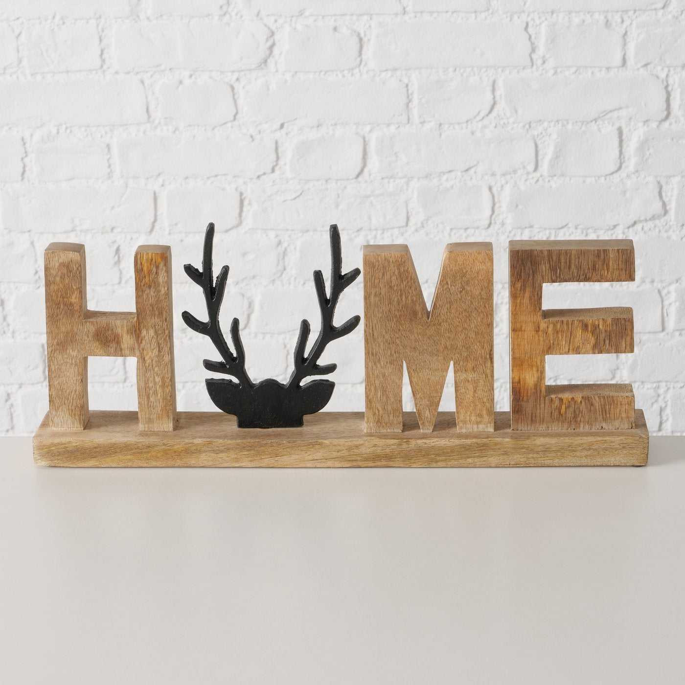 Vilbert Schriftzug Home mit Hirschkopf – Natur & Schwarz