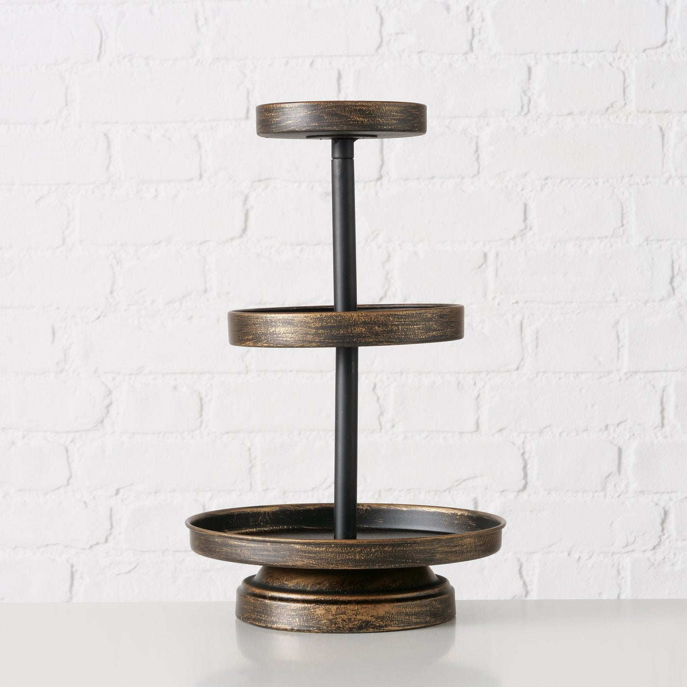 Etagere Prego Metall Antikgold Schwarz 3-stöckig Antik-Charme in moderner Form