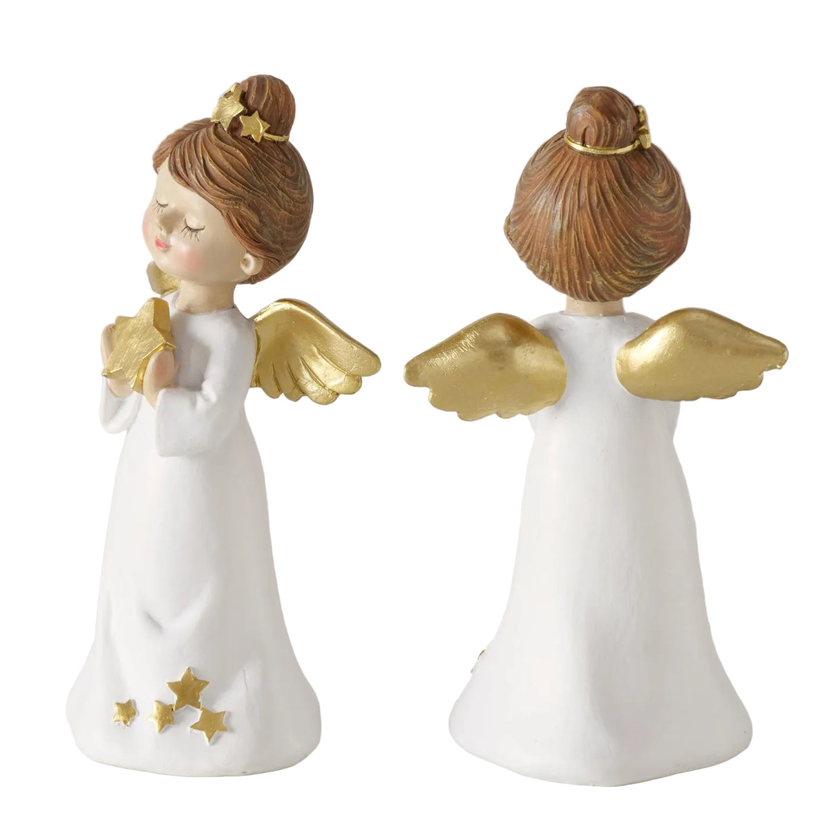 Deko Engel Emiliana Weiß Gold 2er Set 21 cm