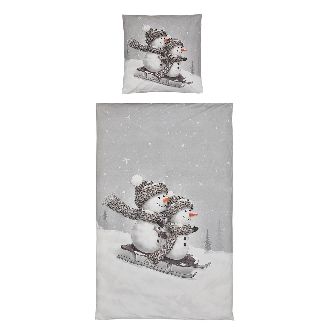 Wendebettwäsche Snowy Duo Schneemann Grau 135x200 cm 2tlg.