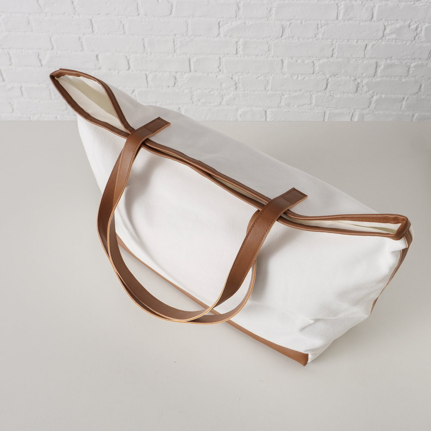 Strandtasche Maribel Reisetasche Creme Braun Baumwolle 50cm