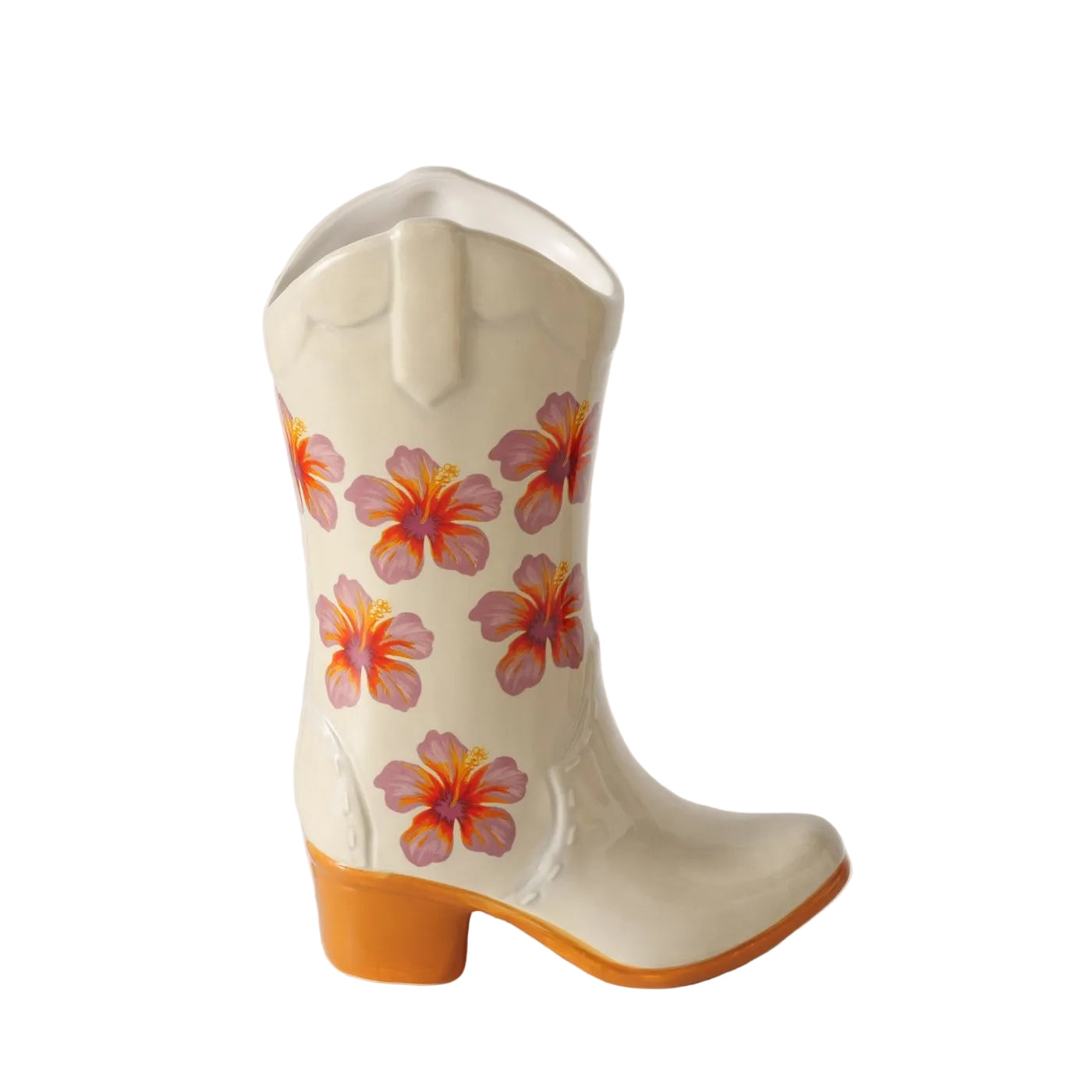 Keramikvasen Set BloomBoots 2er Hibiskus Motiv Cremeweiß Stiefelform