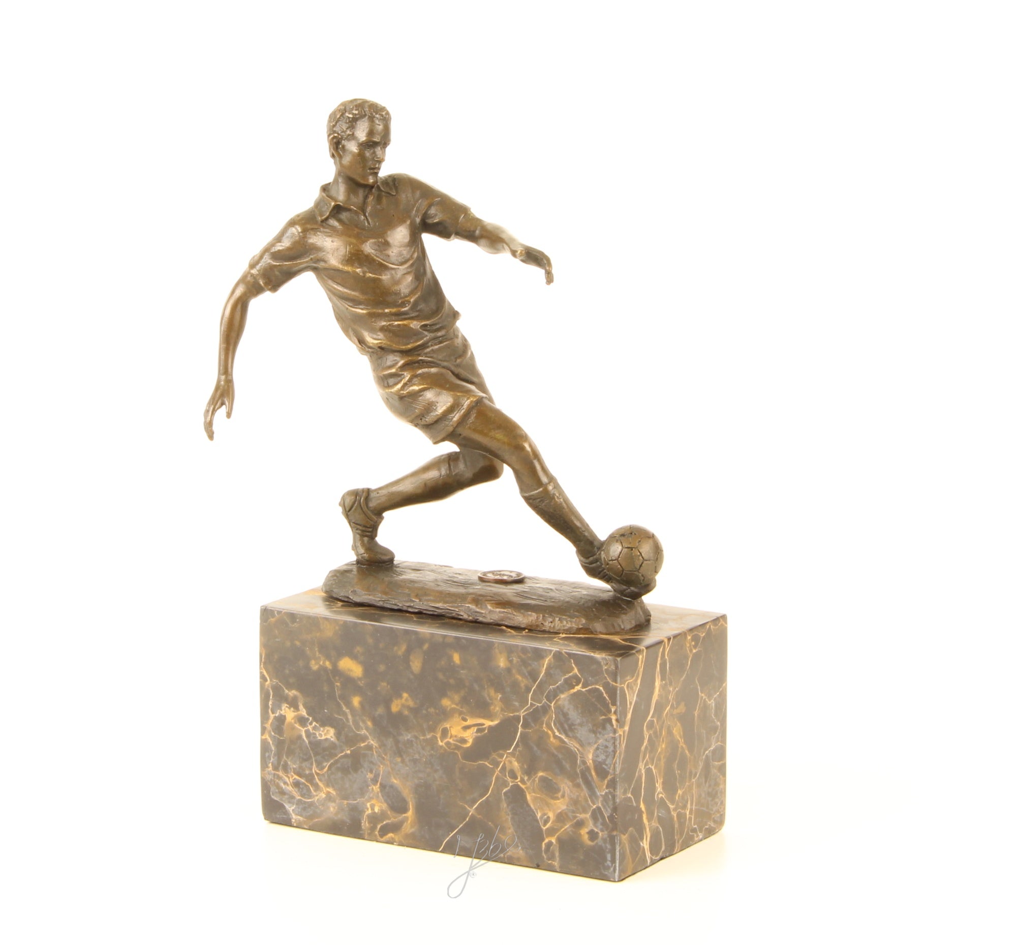 Bronze Skulptur Soccer Player Fussballer Fußball 23cm