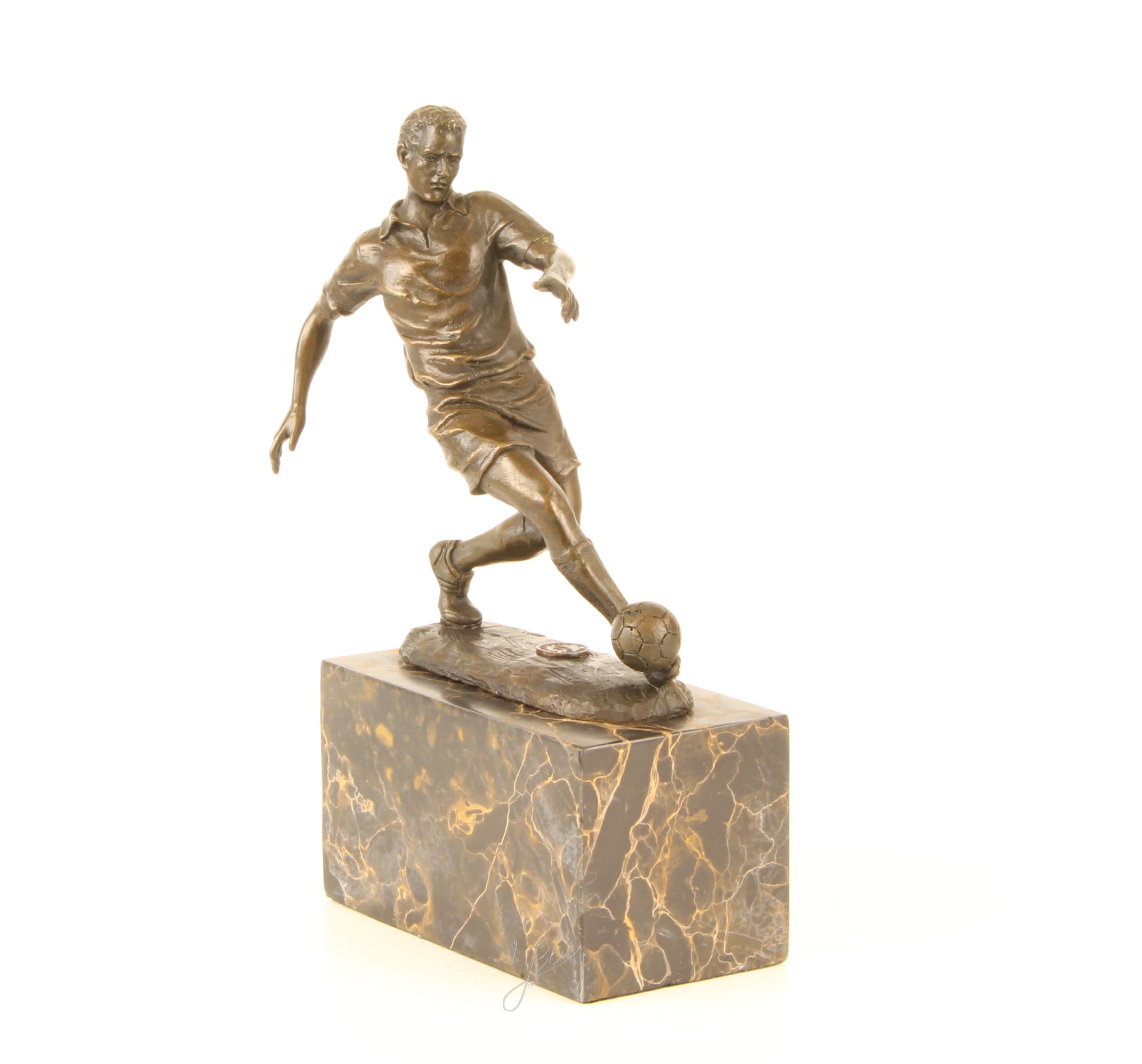 Bronze Skulptur Soccer Player Fussballer Fußball 23cm