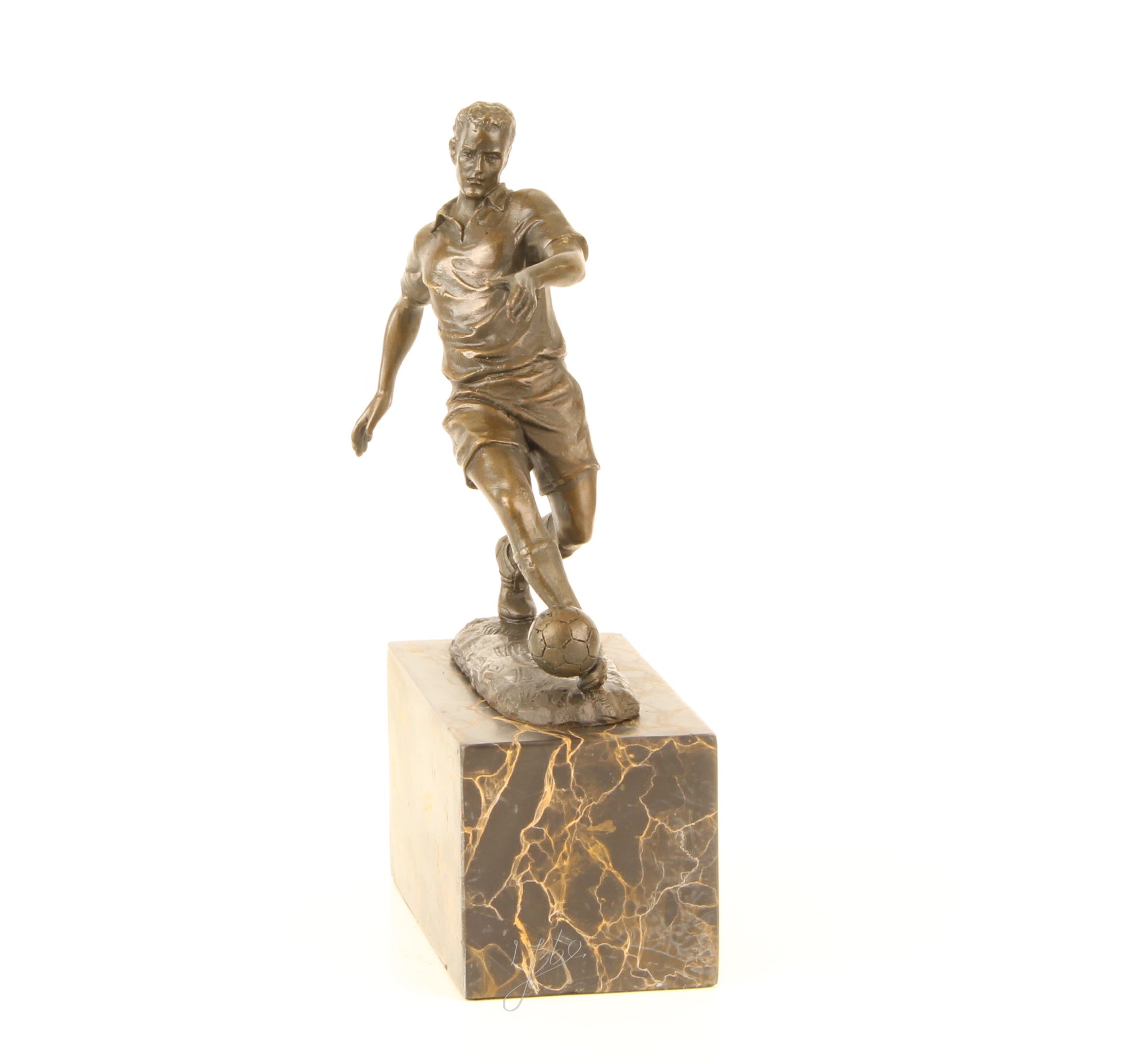 Bronze Skulptur Soccer Player Fussballer Fußball 23cm