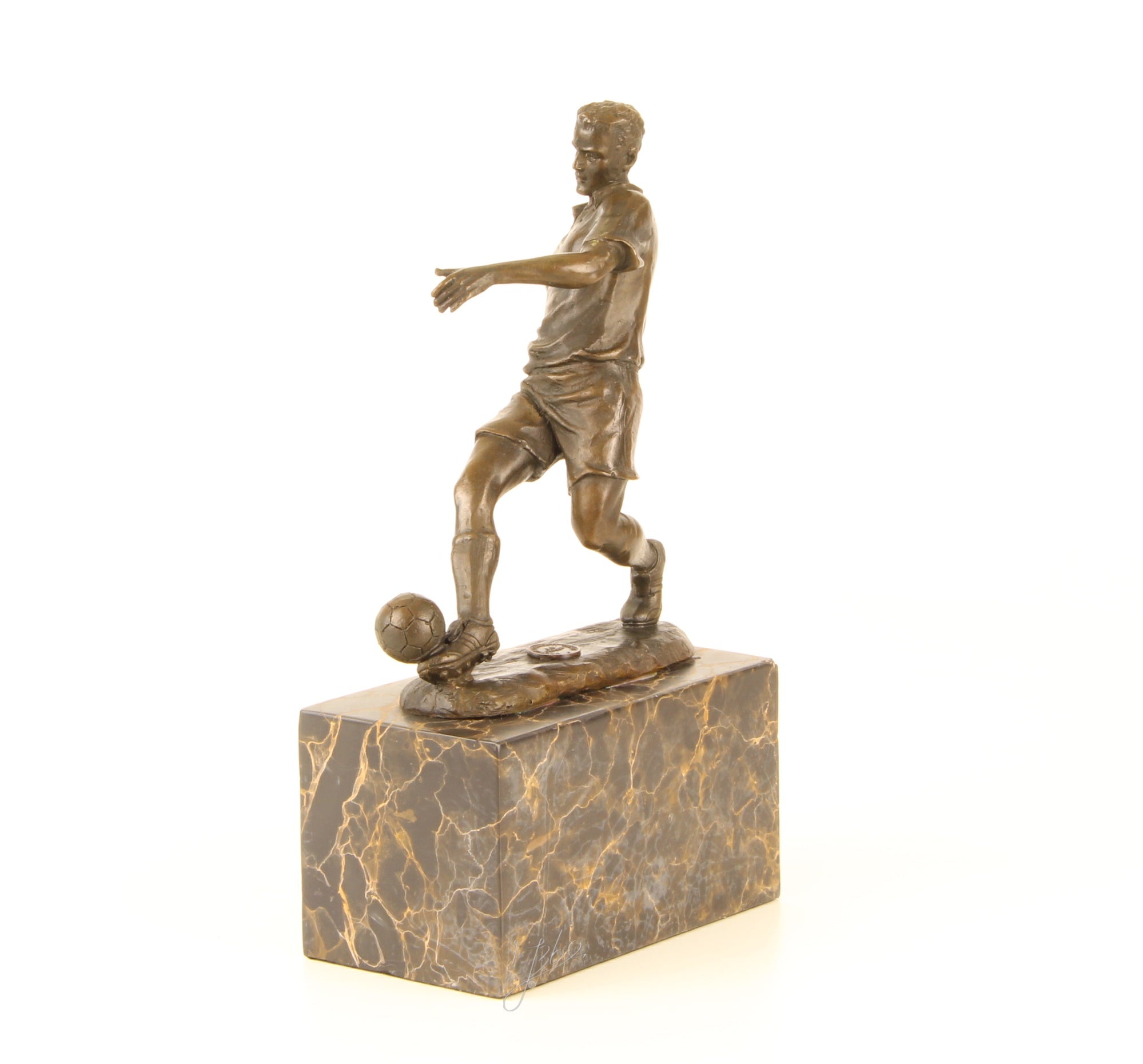 Bronze Skulptur Soccer Player Fussballer Fußball 23cm