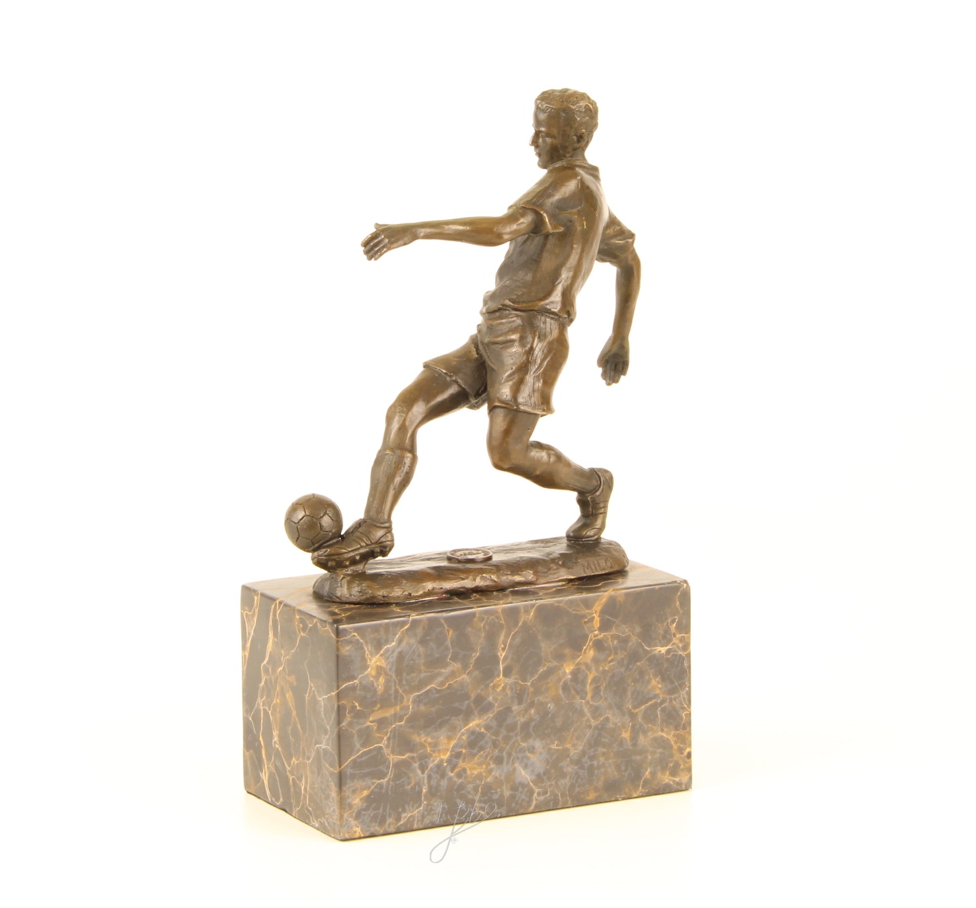 Bronze Skulptur Soccer Player Fussballer Fußball 23cm