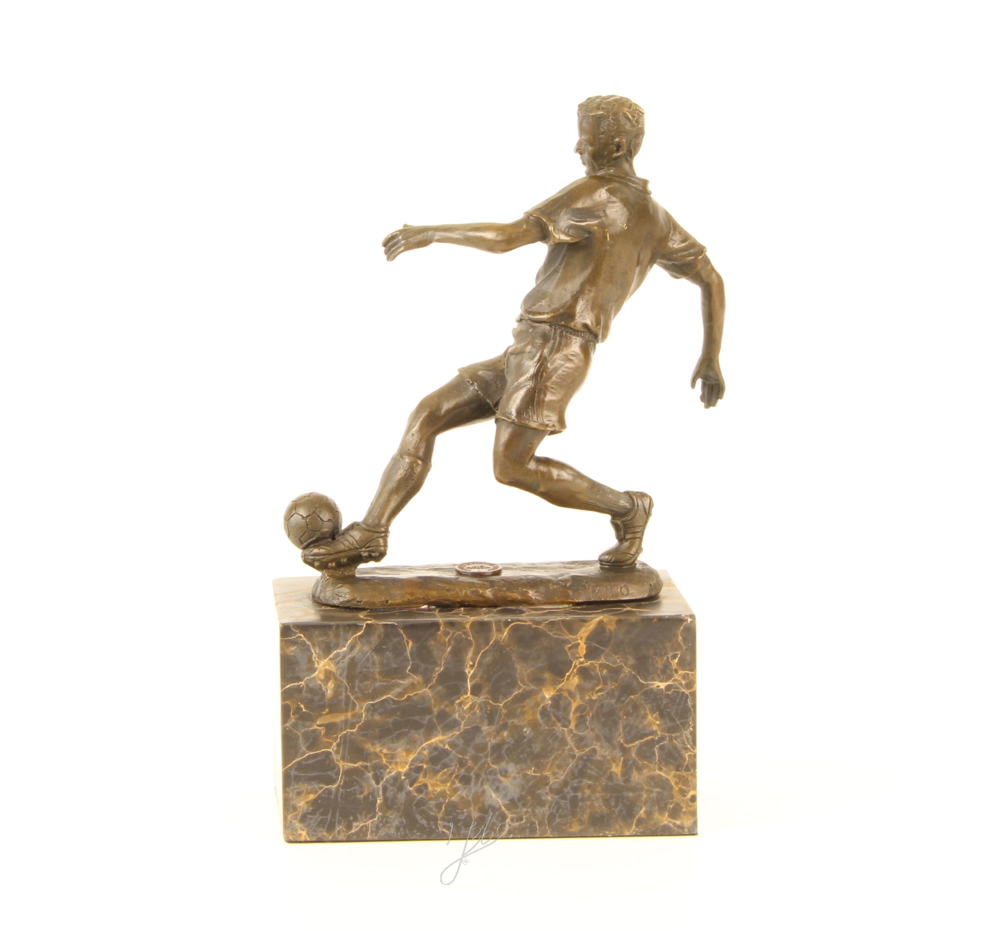 Bronze Skulptur Soccer Player Fussballer Fußball 23cm