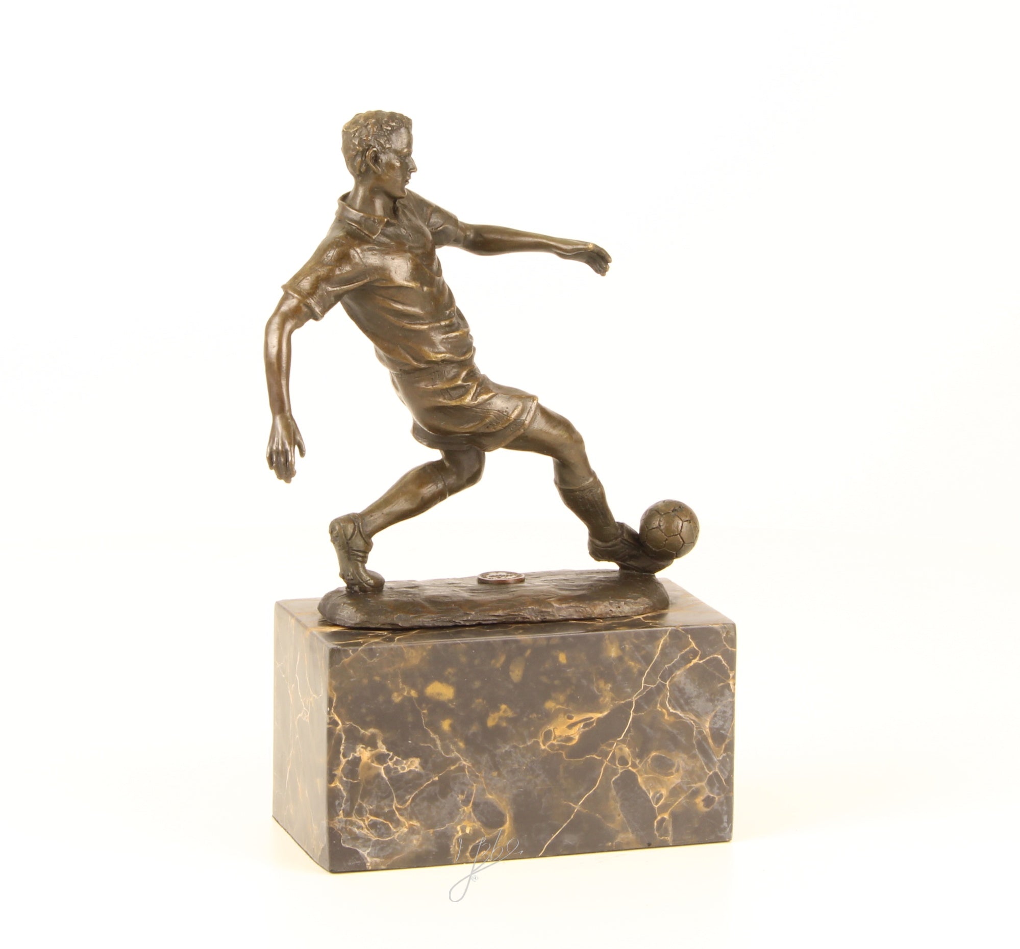 Bronze Skulptur Soccer Player Fussballer Fußball 23cm