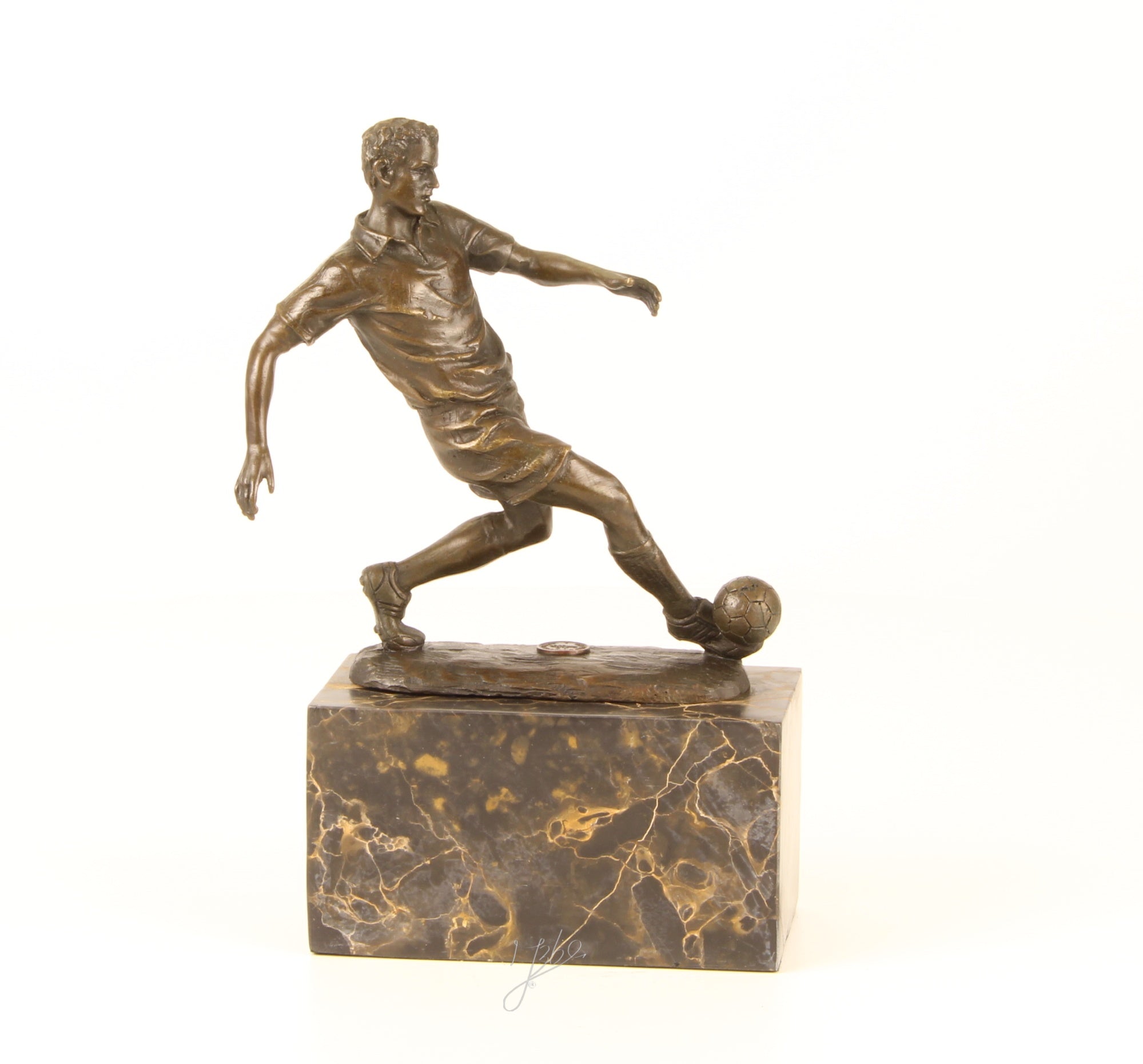 Bronze Skulptur Soccer Player Fussballer Fußball 23cm