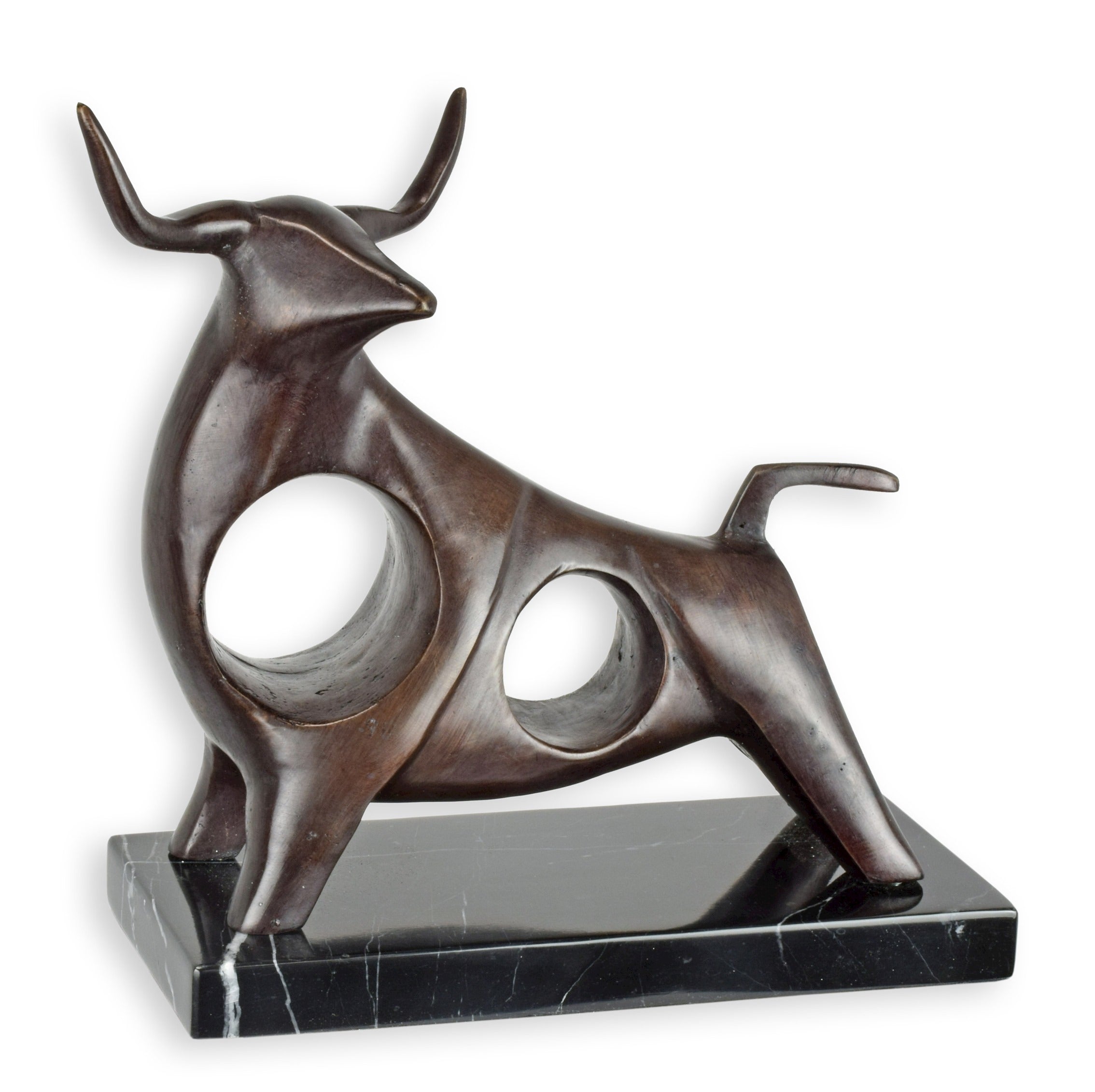 Bronze sculpture abstract bull with marble base 21cm