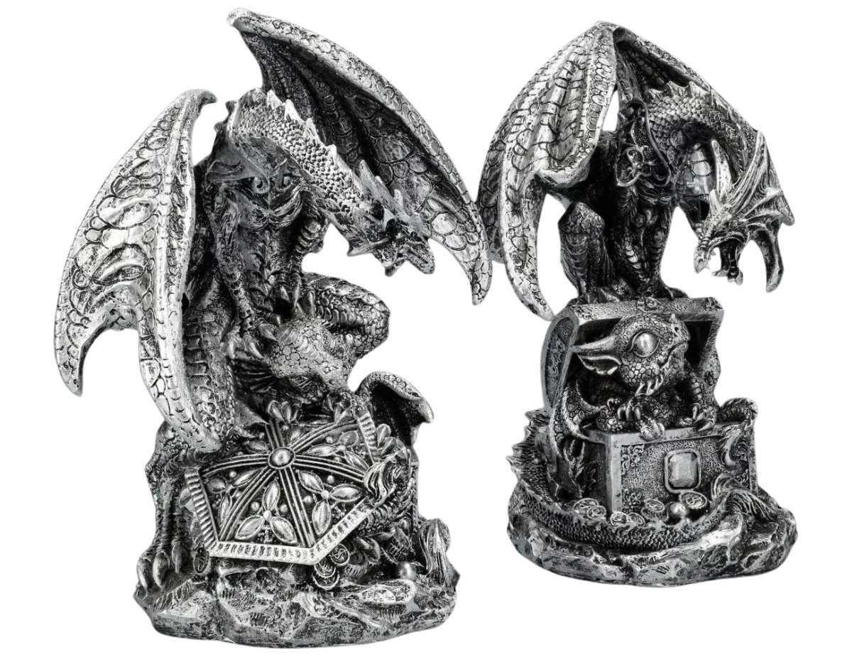 Dekofigur Drachen Wächterschatz 2er Set Mystische Fantasy Skulpturen