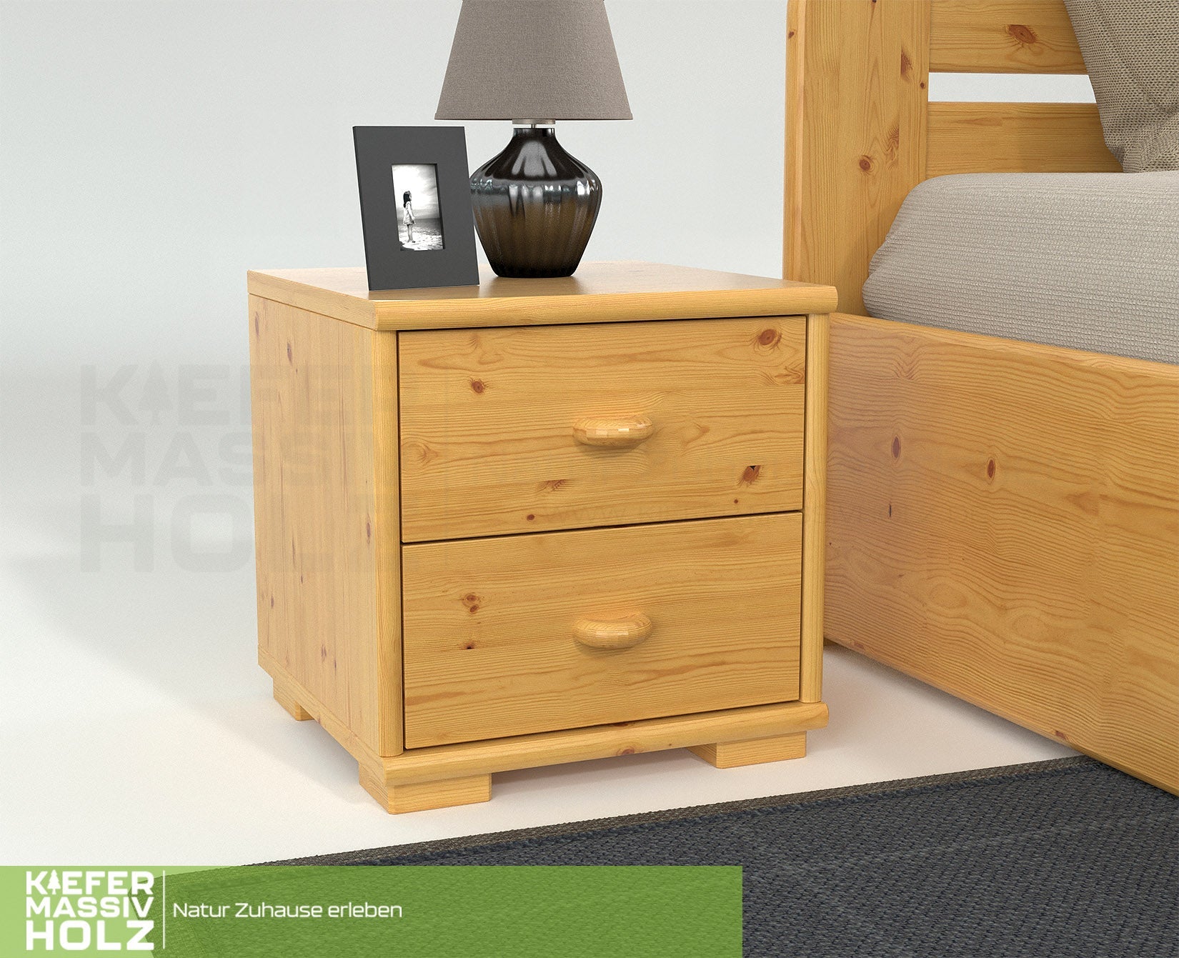 Vanessa Kiefer Massivholz Nachttisch Nachtschrank | 2-Schubladen | 100% Bio Kiefer
