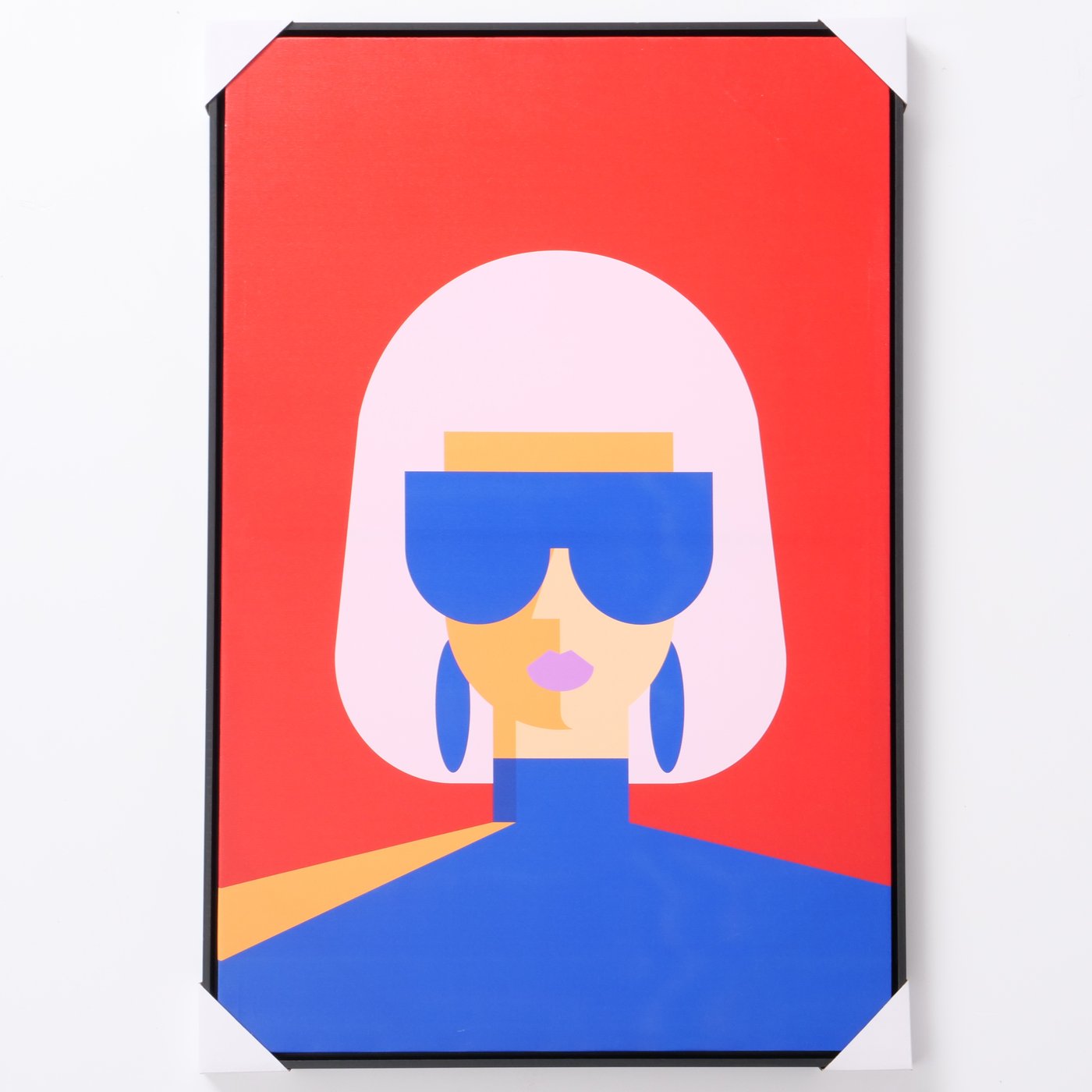 Abstraktes Wandbild "Rachel" – Frau in Rot und Blau mit Schwarzem Rahmen